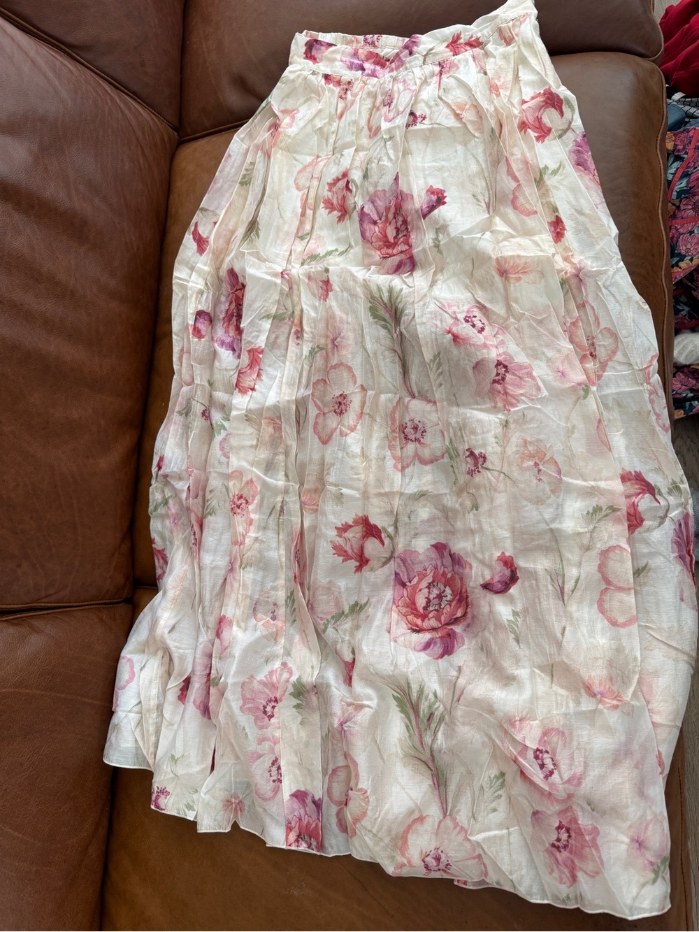 H&M White Maxi Skirt with Pink Floral Print